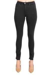 Mid-Waist Stretch Skinny Jeans | Classic Black Button & Zipper Denim Pants